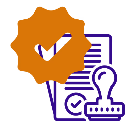 Certification and permit icon representing official document validation.